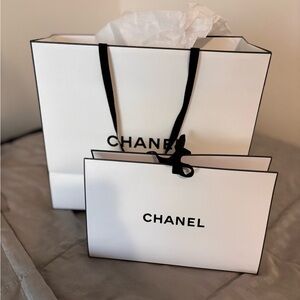 CHANEL Elegant White and Black Shopping Bags Set